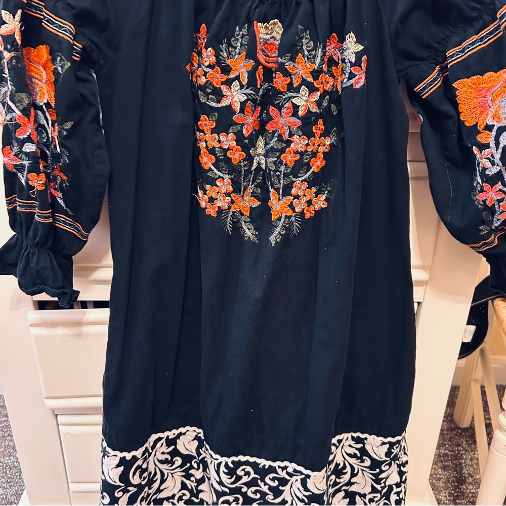 Floral Embroidered Black Dress